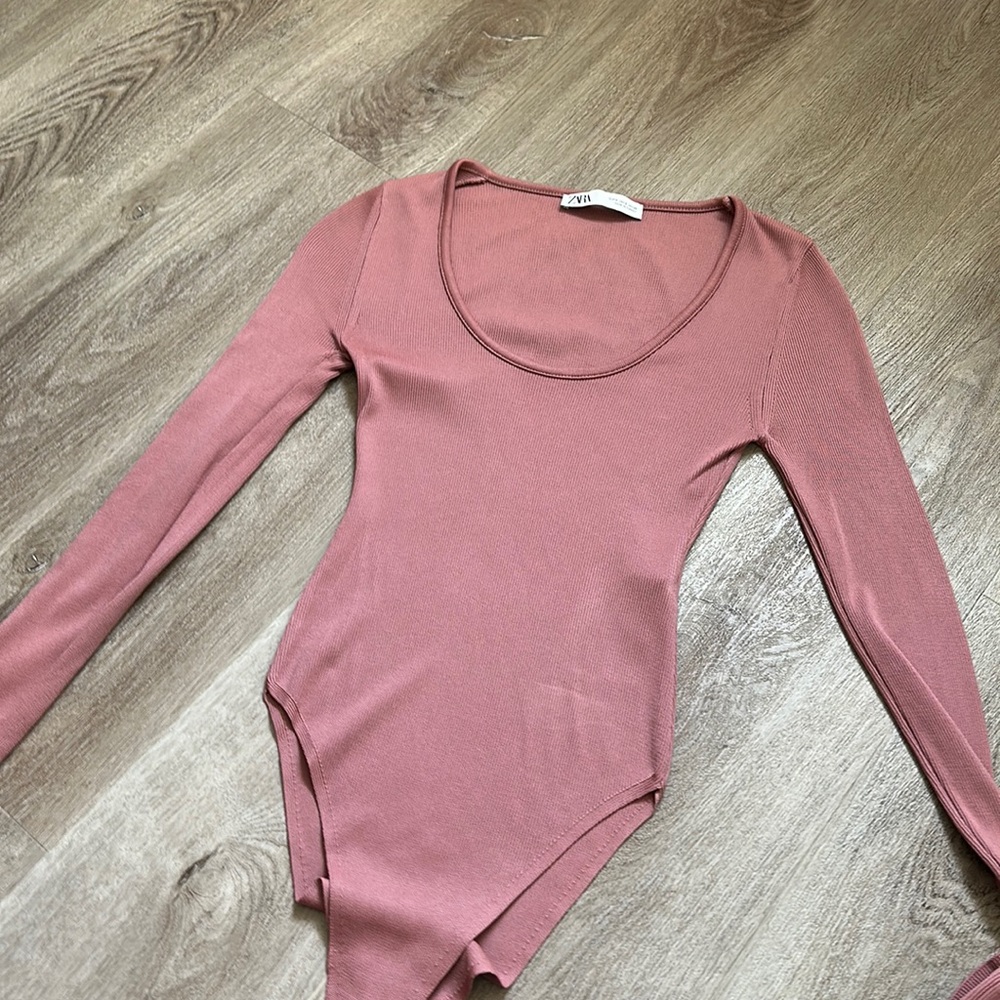 Zara Pink Long Sleeve Stretchy Bodysuit Size S WORN ONCE